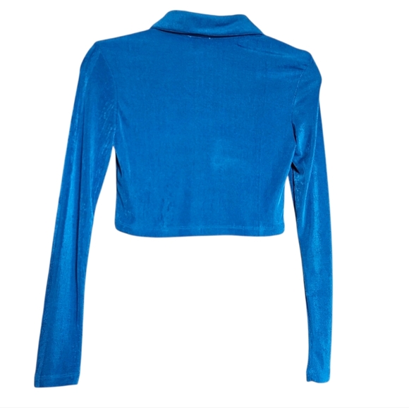 Princess Polly Claudia Long-sleeve Button-down Cropped Blue Shirt size 6 - Picture 2 of 5